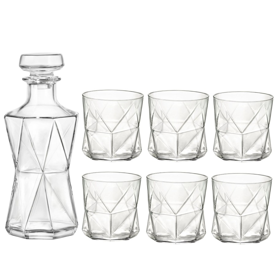 Serveware Bormioli Rocco | Cassiopea 7Pc Whiskey Set (1 Decanter + 6 Rocks Glasses)