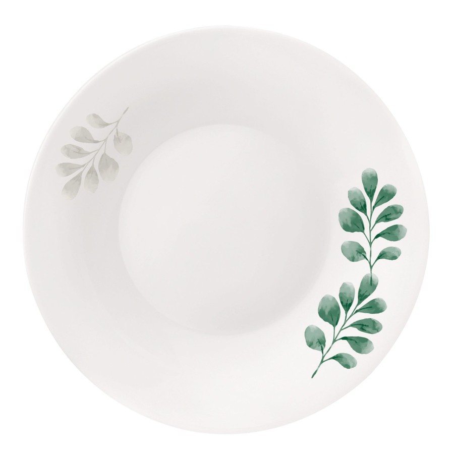 Dinnerware Bormioli Rocco | White Moon Botanica 9" Opal Glass Soup Plate, Green (Set Of 24)