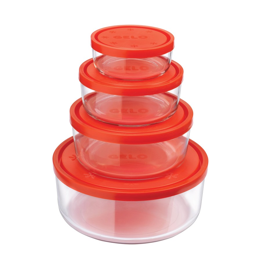 Food Storage Bormioli Rocco | Gelo 4Pc Storage Container Set With Red Lid (8.25 Oz., 20.25 Oz., 37.25 Oz. & 81 Oz.)