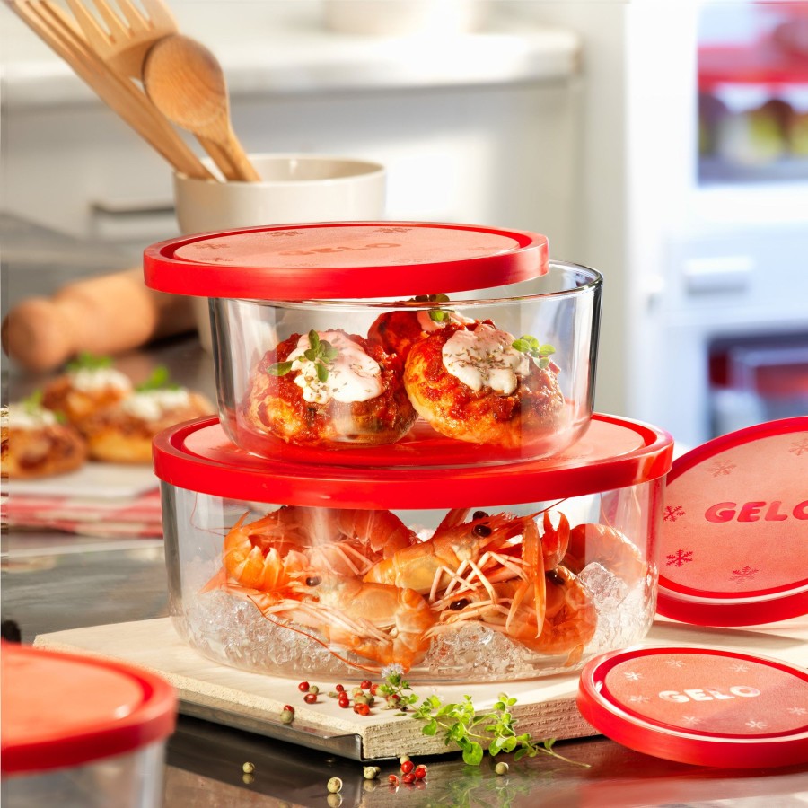 Food Storage Bormioli Rocco | Gelo 4Pc Storage Container Set With Red Lid (8.25 Oz., 20.25 Oz., 37.25 Oz. & 81 Oz.)