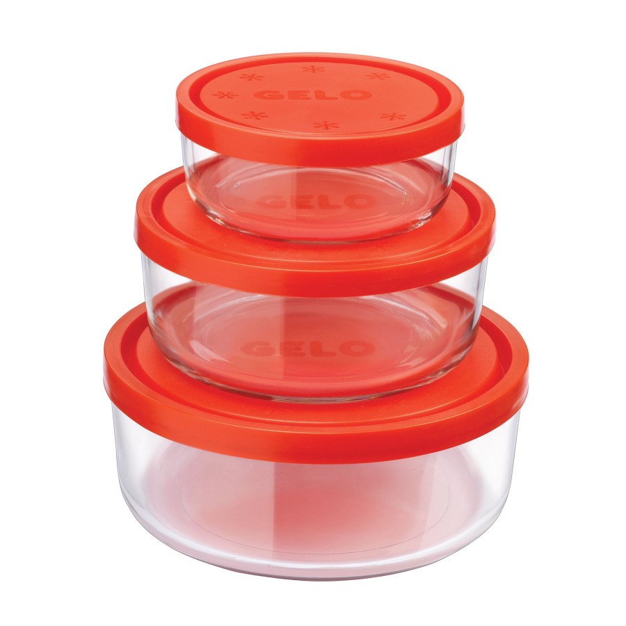 Food Storage Bormioli Rocco | Gelo 3Pc Storage Container Set With Red Lid (11.62 Oz.,24.37 Oz. & 44.62Oz.)