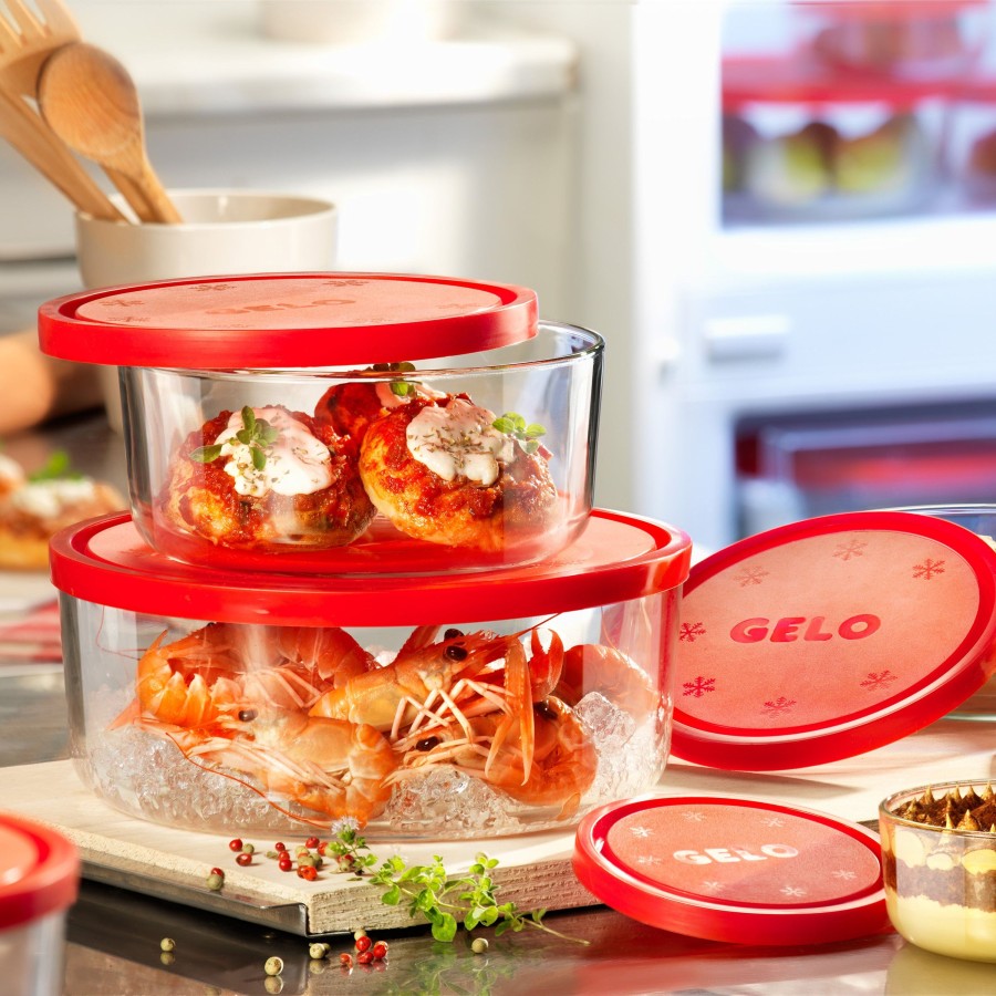 Food Storage Bormioli Rocco | Gelo 3Pc Storage Container Set With Red Lid (11.62 Oz.,24.37 Oz. & 44.62Oz.)