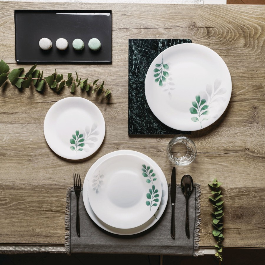 Dinnerware Bormioli Rocco | White Moon Botanica 7.75" Opal Glass Dessert Plate, Green (Set Of 24)