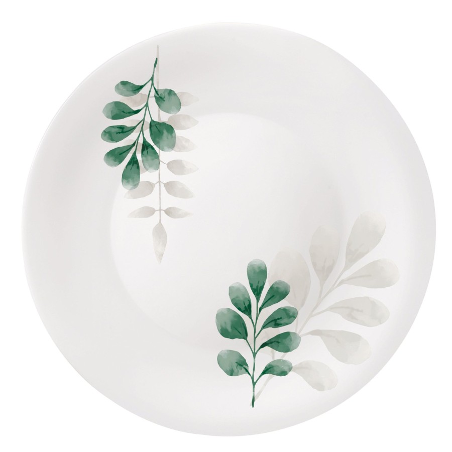 Dinnerware Bormioli Rocco | White Moon Botanica 10.75" Opal Glass Dinner Plate, Green (Set Of 24)